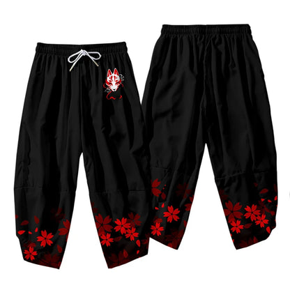 Large Size 5XL 6XL Japanese Kimono Cardigan Pants Set Print Fox Men Women Shirt Tradition Yukata Haori Obi Cosplay Costume
