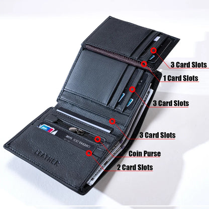 Mens Wallet Genuine Leather RFID Blocking Vintage Vertical Short Credit Card Holder Coin Purse Money Bag Slim Travel Gift