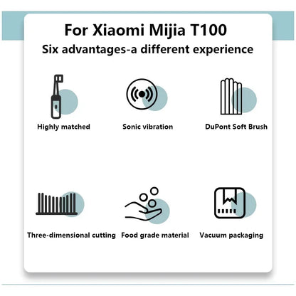 8vnt. skirti XIAOMI MIJIA T100 pakaitiniai šepetėlių antgaliai, ultragarsiniam elektriniam dantų šepetėliui, vakuuminiai DuPont minkšti šereliai, tinkami antgaliai
