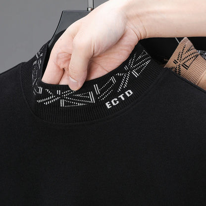 High quality men's semi high neck velvet sweater long sleeved warm T-shirt autumn winter fashionable embroidery casual pullover