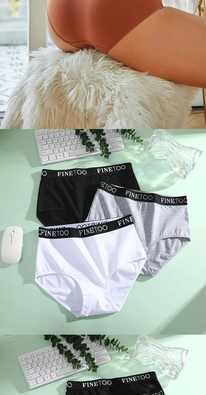 FINETOO 5Pcs Cotton Women Panties High Waist Breathable Soft Ladies Underwear Elastic Waistband Briefs S-XXL Comfortable Briefs