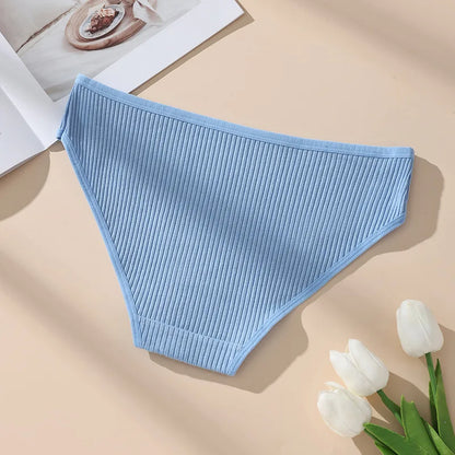 7Pcs Women's Panties Striped Briefs for Women Low-Rise Breathable Cotton Female Soft Underwear Solid Colors Ladies Underpants