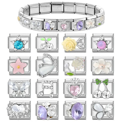 Wholeasle Shiny Zircon Shell Love Heart Devil Eyes Italian Charm Links Fit 9mm Stainless Steel Bracelet Women Jewelry DIY Making