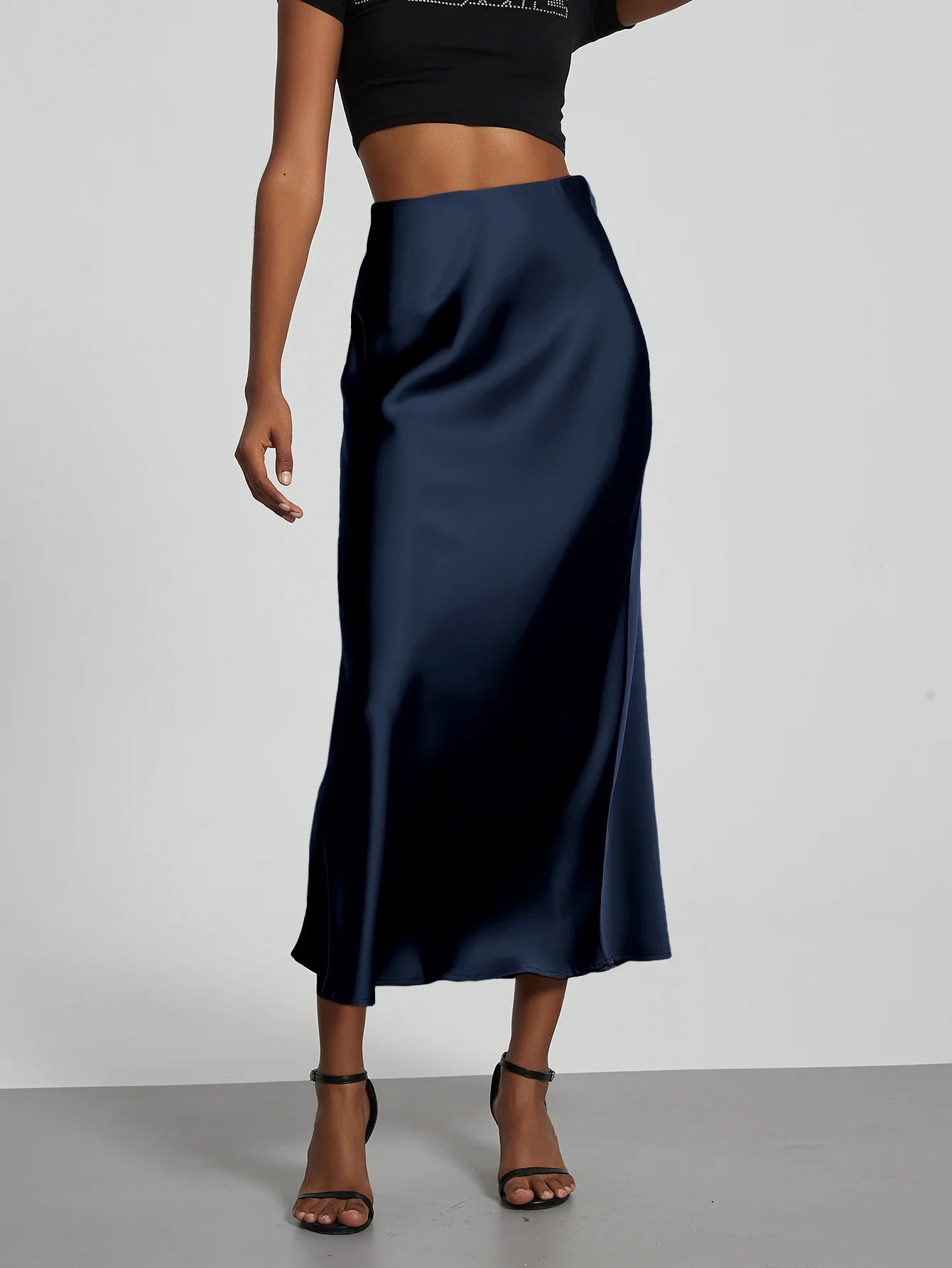 21 Colors New 2026 Women's Elegant High Waist Satin Long Skirts Female Summer Solid Color Faldas