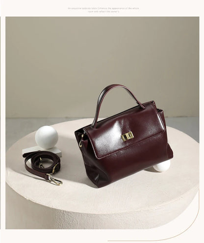 Genuine Leather Top Handle Crossbody Bag for Women Vintage Oil Wax Leather Shoulder Bag Small Luxury Designer Satchel Handbag