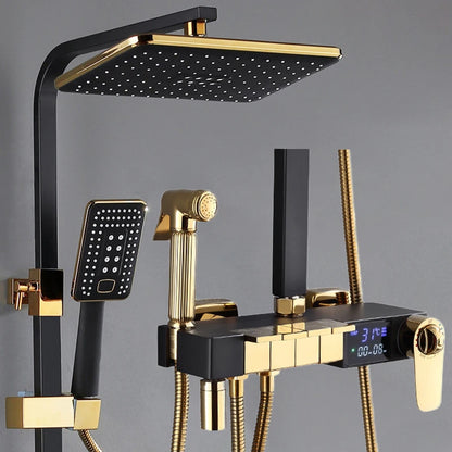 Gold Piano Digital Display Bathroom Shower Set Brass Bathroom Faucet Accessories Thermostatic Digital Bathroom Shower System