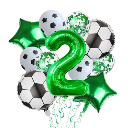 11 Pcs Football Theme Party Decoration balloon Set Birthday and Anniversary Number123456789 Green balloon for Champions Cup