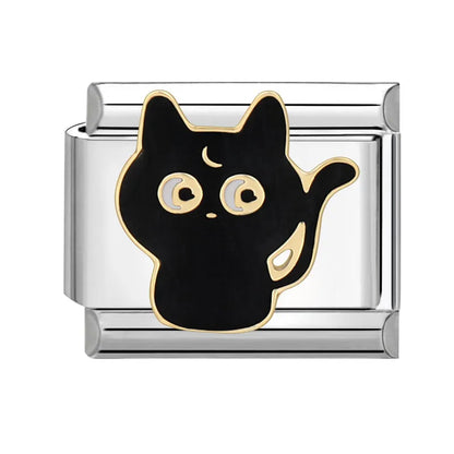 Devil Eyes Cute Black Cats Leopard Heart Star Italian Charm Links Fit 9mm Stainless Steel Bracelet Women Jewelry DIY Making Gift