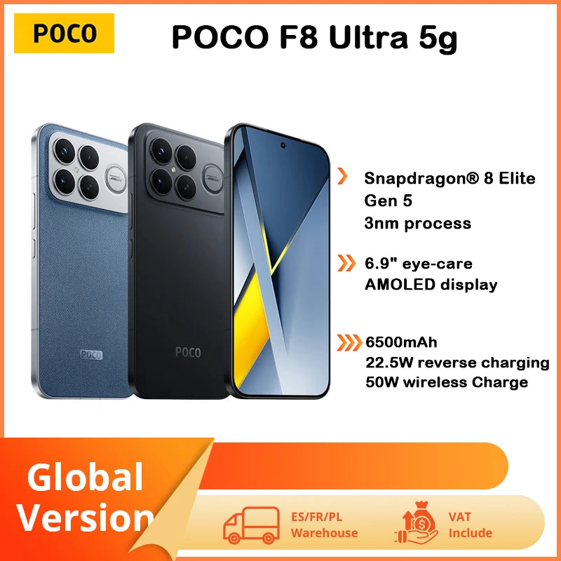 Poco F8 Ultra Super Smartphone 6.85-inch AMOLED 120Hz Snapdragon 8 Elite Gen 5 50W Wireless Charging