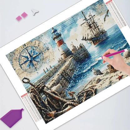 HUACAN Diamond Mosaic Novelties Ship Lighthouse Bird Animal Landscape Full Square Round Diamond Painting Kits Home Decoration