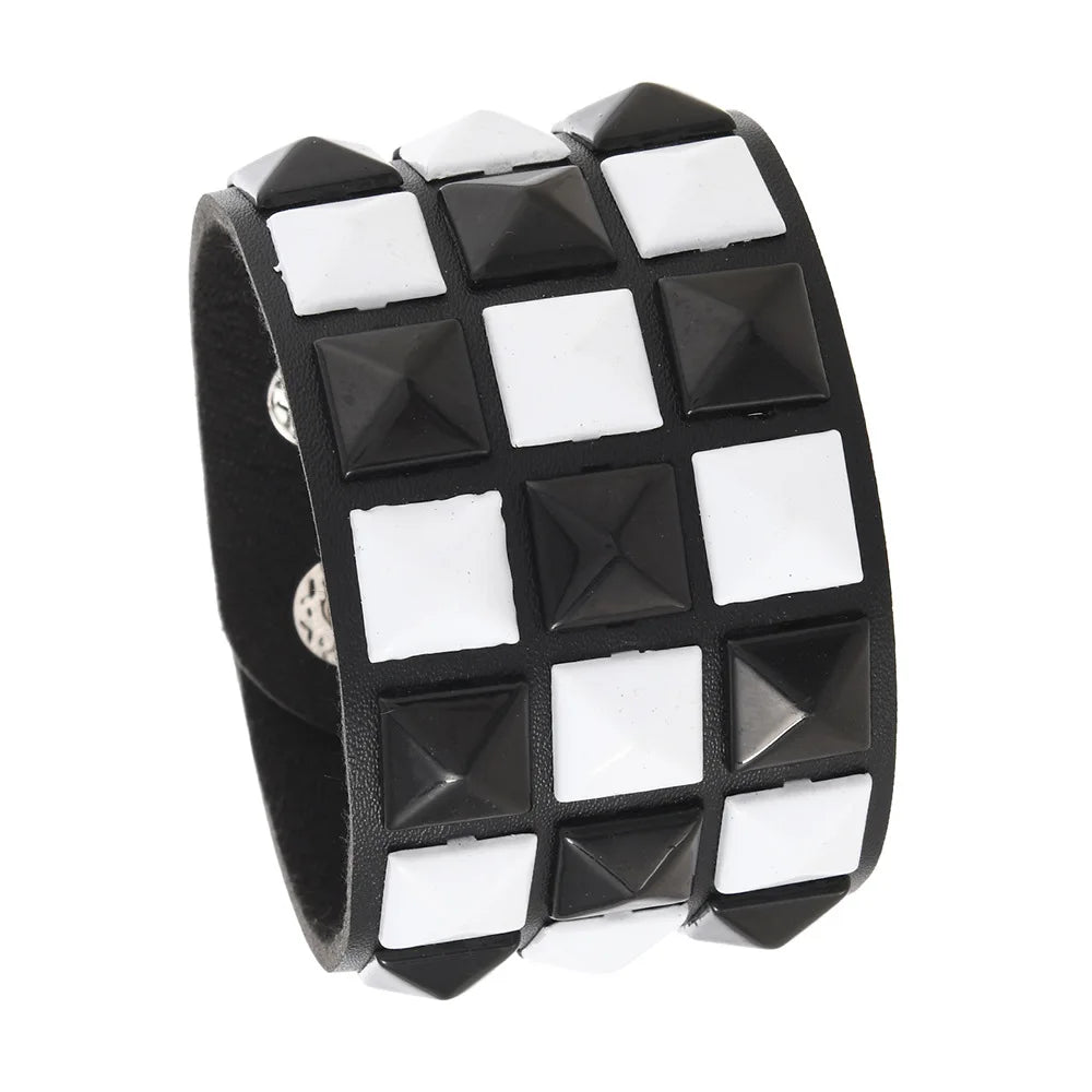 3Pcs/Set Fashion Contrasting Rivets Leather Wrist Friendship Big Wide Bracelet For Male Female Buckle Vintage Punk Jewelry