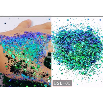 5g/BagGlitter Chameleon Nail Flakes Iridescent Chameleon Nail Powder Holographic Laser Colorful Nail Sequins 120 Colors Mix Size