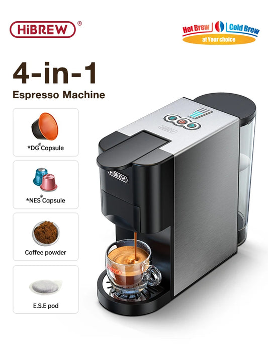 HiBREW kavos aparatas 4in1 kelių kapsulių espreso Dolce Milk Nes ESE Pod miltelių kavos aparatas nerūdijančio plieno metalinis H3D