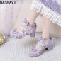 NASBAVI White Lace Bow Cosplay High Heels Women Cross Strap Buckle Platform Mary Jane Shoes Female Party Princess Lolita Pumps
