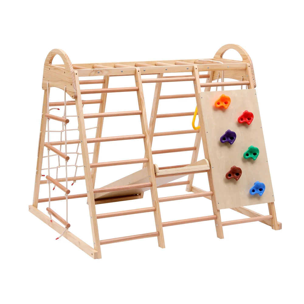 7-in-1 Climbing Scaffold, Include Swing, Swing Rings, Climbing Ladder, Climbing Board, Climbing Net, Slide, for Children's Room