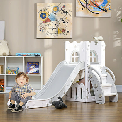 5-in-1 children’s slide, toddler slide with basketball hoop, gray telescopic play gym 70x177x92 cm