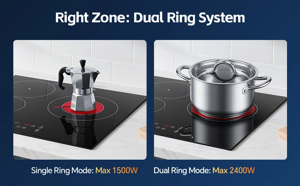 2-Zone Ceramic Hob, 3000W with Child Lock, 9 Heat Levels, 1-99min Timer, Black (CE Certified)