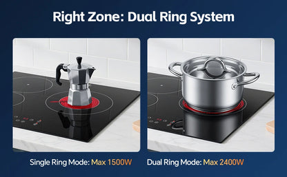 2-Zone Ceramic Hob, 3000W with Child Lock, 9 Heat Levels, 1-99min Timer, Black (CE Certified)