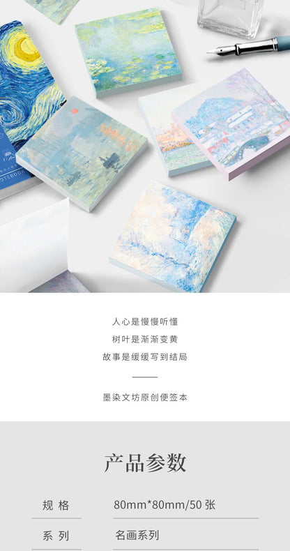 Painting Memo Pad Monet Van Gogh No-sticky Note Decal Scrapbooking DIY Notepad Diary Stationery School Supplies