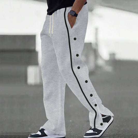 Autumn Men Sweatpants Fashion Sportswear Drawstring Straight Track Pants Casual Loose Trousers breasted Breathable quick drying