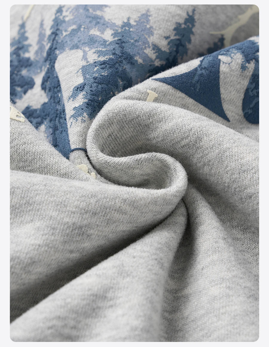 SIMWOOD 2026 Spring New Oversize Back Moutain Print Hoodies Men 340gsm Warm Brushed Lining Fabric Sweatshirts