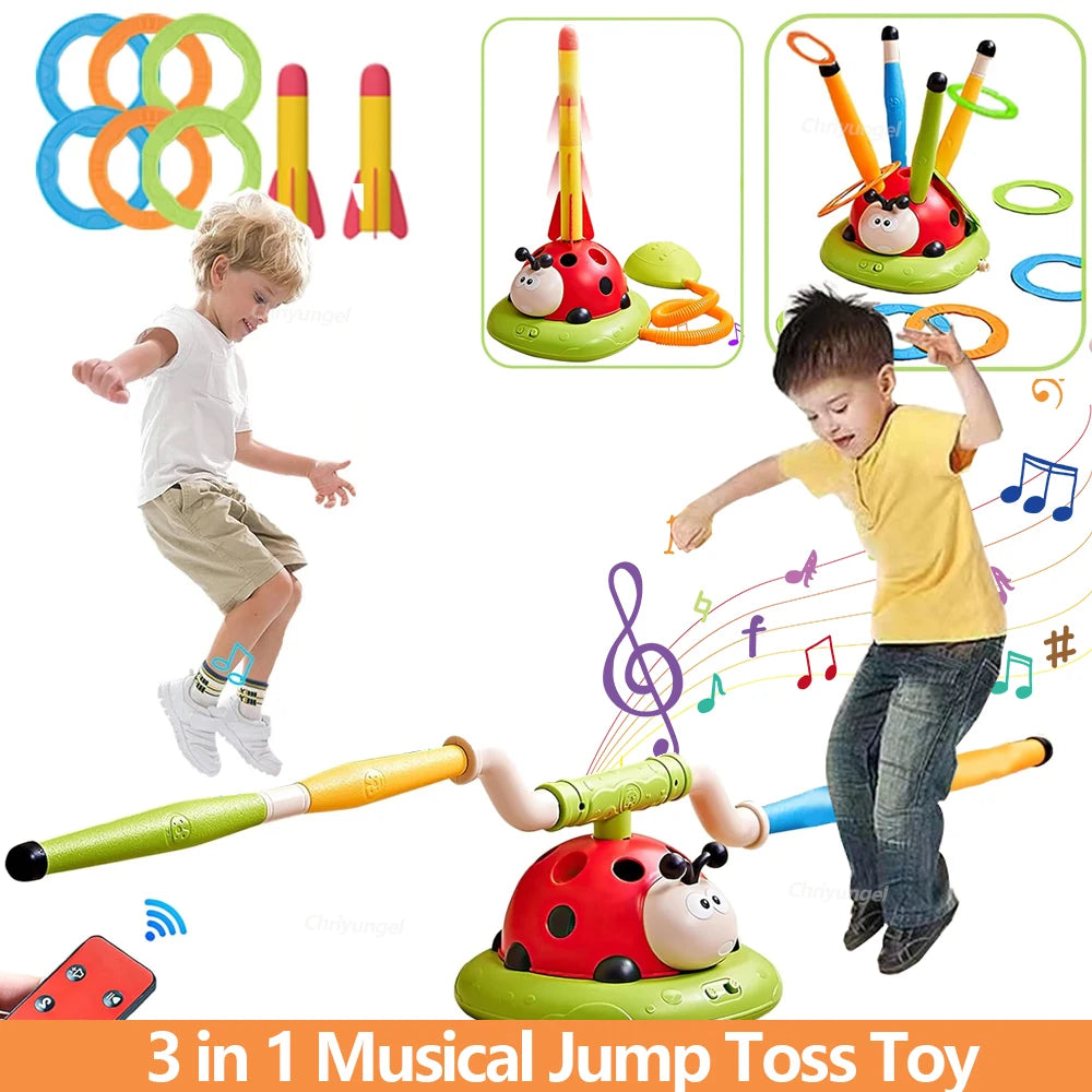 Musical Jump Sports Toys Toss Multifunction Ring Game Toy and Rocket Launcher for Kids Fitness Training Outdoor Game Gifts
