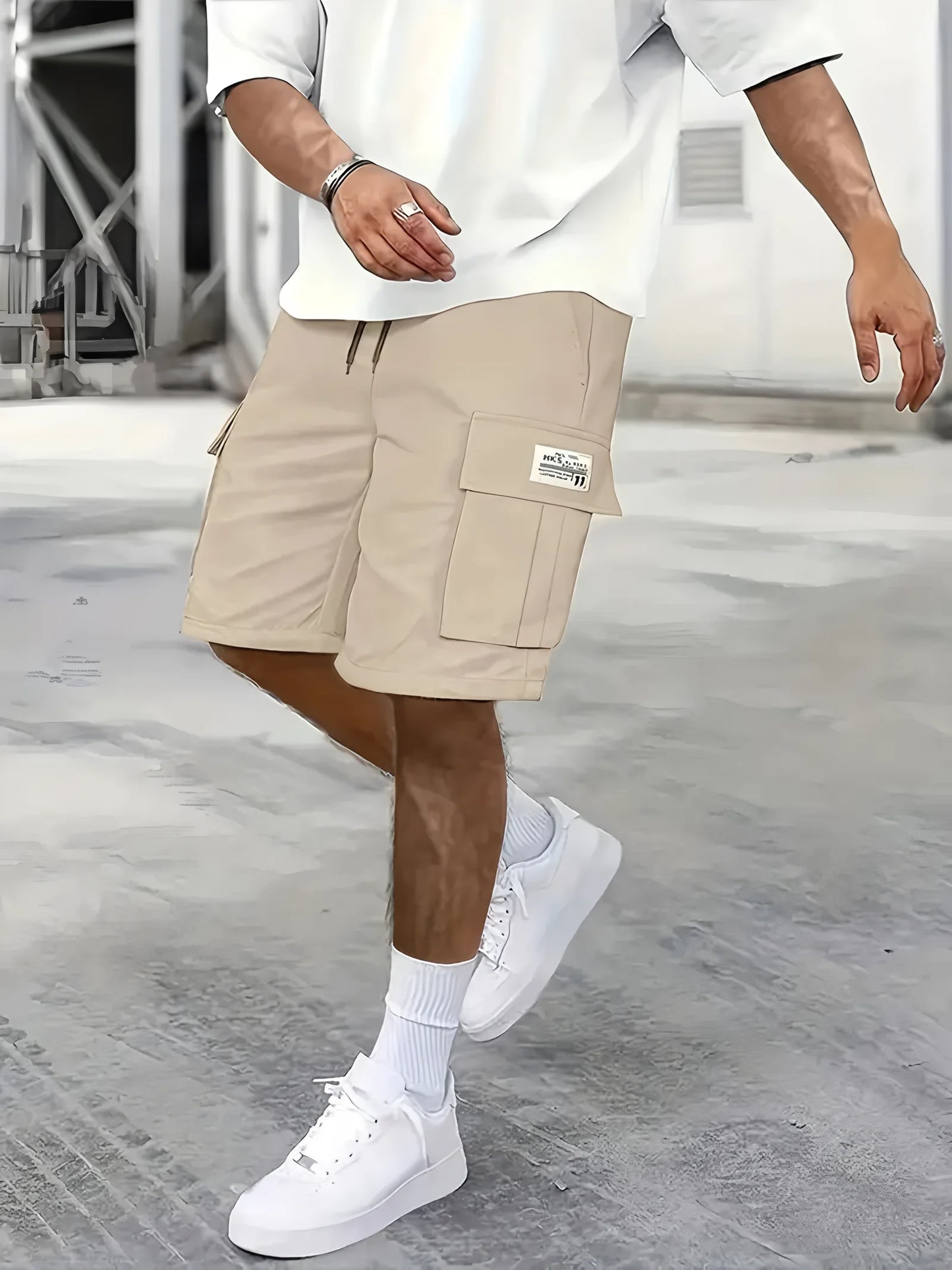 Men's work shorts; summer comfort; multi-pocket; outdoor leisure sport beach pants; elastic waistband