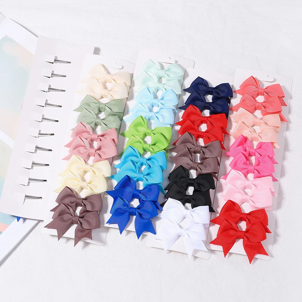 10Pcs/Set New Cute Solid Ribbon Bowknot Hair Clips for Baby Girls Handmade Bows Hairpin Barrettes Headwear Baby Hair Accessories