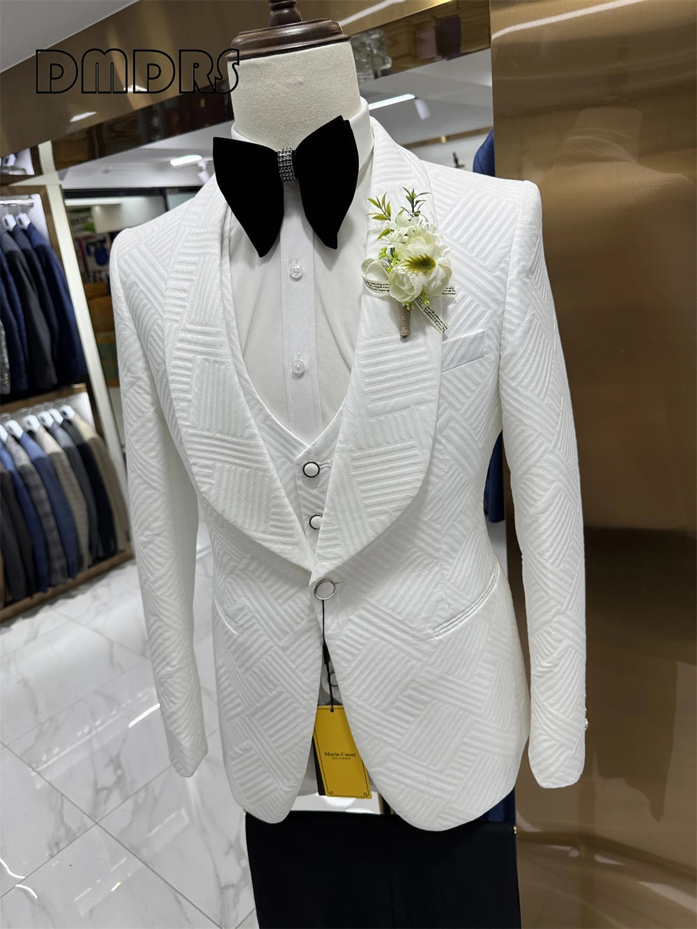 24H Ship High Quality Wedding Suit Set for Groom 3 Pieces Men's Fashion Suits One Button Shawl Neck Blazer Jacket Vest Pants