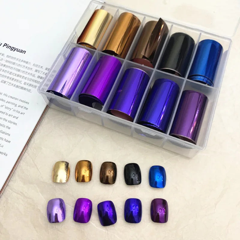 1 Box New Metal Nail Foils for Matt Transfer Paper Neon Stickers Champagne Nails Wraps Silver DIY Chameleon Nail Art Decorations