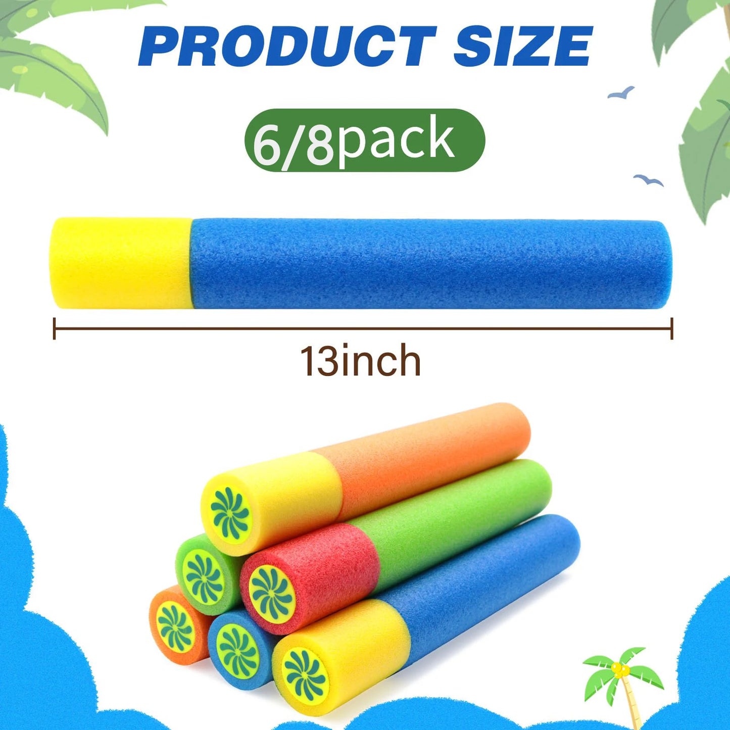 6/8Pcs Foam Water Guns Toys for Kids Long Range Water Squirter Blaster Soaker Guns Fighting Game for Outdoor Beach Swimming Pool