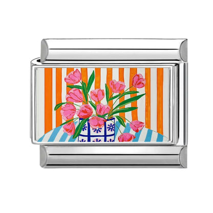 2025 Women's Fashion Colorful Flowers Oil Painting Style Series Italian Charms Fit 9mm Stainless Steel Bracelet DIY Jewelry Gift
