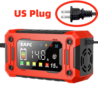 Newest 12V Car Battery Charger 15A/8A Pulse Repair Large Display Smart Charger for Car Motorcycle Lead Acid AGM GEL Batteries