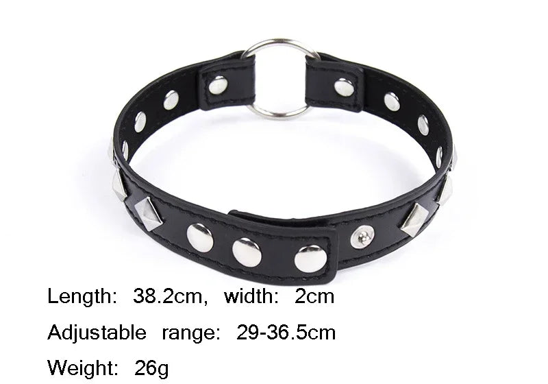 Sexy PU Leather Choker Collar for Women Gothic Punk Spike Heart O-Ring Bell Bondage Slave Neck Strap BDSM Role Play Accessory