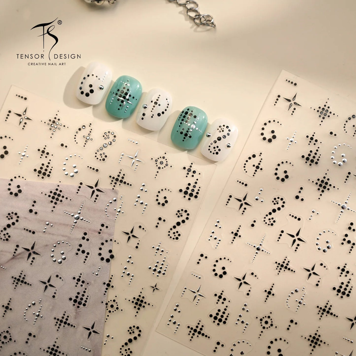 Black Silver Polka Dots Stars 3D Self Adhesive Nail Art Decorations Stickers Stylish Round Dots Totems Manicure Decals Wholesale