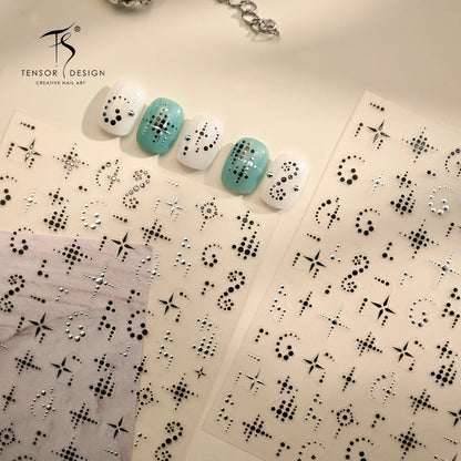 Black Silver Polka Dots Stars 3D Self Adhesive Nail Art Decorations Stickers Stylish Round Dots Totems Manicure Decals Wholesale