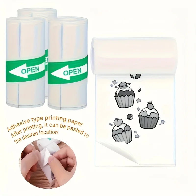 5/10/20 Rolls Mini Printer Thermal Paper with Core, White Adhesive Paper 57mm, Compatible with C9/X5/X6/X15 Mini Thermal Printer