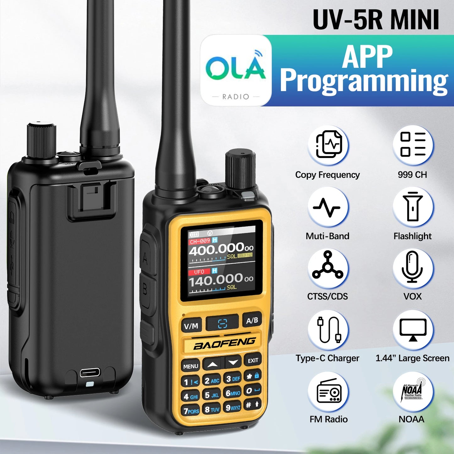 BAOFENG UV-5R Mini Full Band Walkie Talkie Bluetooth Programming Wireless Copy Frequency Type-C Long Range Ham Radio for Camping