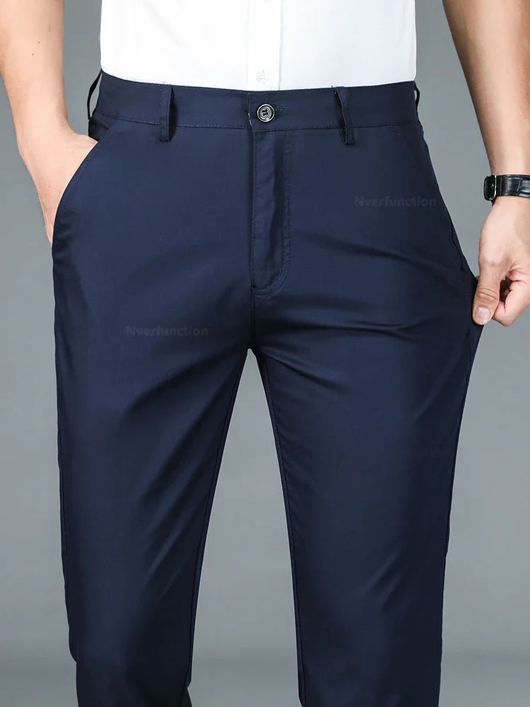 Bamboo Fiber Straight Business Pants Men Summer Clothes Fashion Classic Designer Breathable Casual Long Formal Trouser Male
