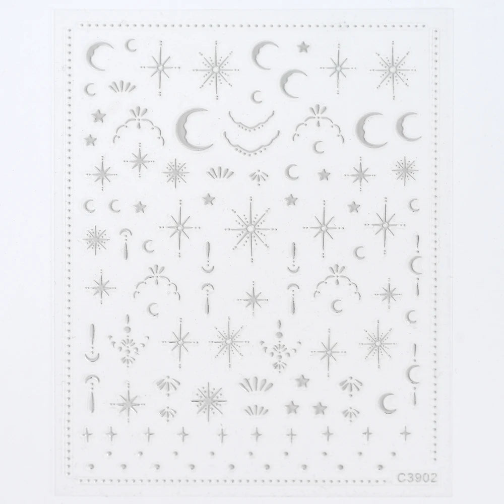 Black White Star 3D Nail Art Sticker Y2K Pentagram Self-Adhesive Decals Laser Shiny Glitters Starlight Manicure Ornaments Slider