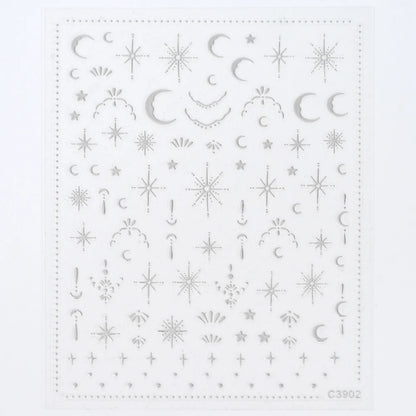 Black White Star 3D Nail Art Sticker Y2K Pentagram Self-Adhesive Decals Laser Shiny Glitters Starlight Manicure Ornaments Slider
