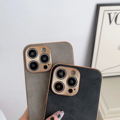 Leather Phone Case For Iphone 13 11 12 14 15 16 17 ProMax Plus Electroplated Frame Lambskin Phone Shell For IPHON 15 16 17Promax