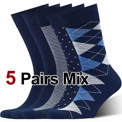 1/5 Pairs Men diamond Pattern Business Mid Tube Socks Anti Odor Sweat Absorbing Comfortable Breathable All Season Casual Socks