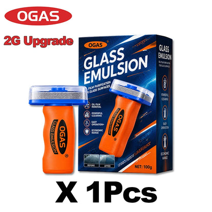 OGAS 2G Upg 100g Car Glass Oil Film Remover Emulsion with Built-in Brush Windshield Glass Cleaner Streak-Free Anti-Glare Clear