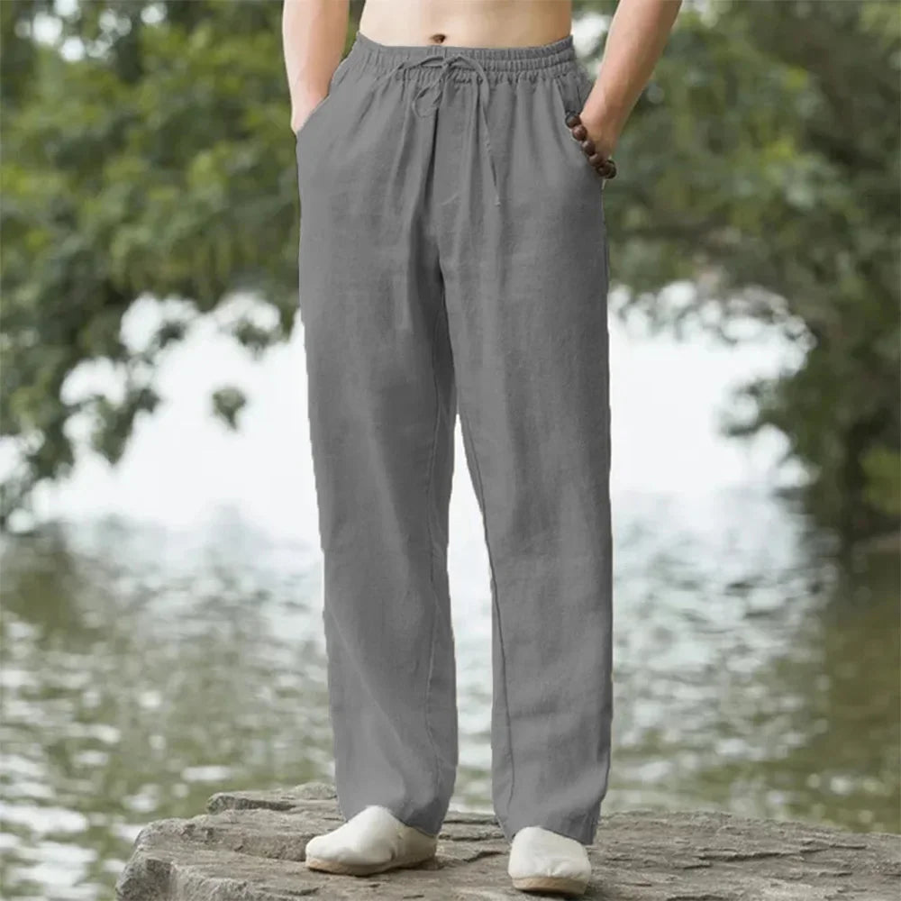 2025 New Men's Cotton Linen Pants Male Autumn New Breathable Solid Color Linen Trousers Fitness Streetwear S-3XL-5XL