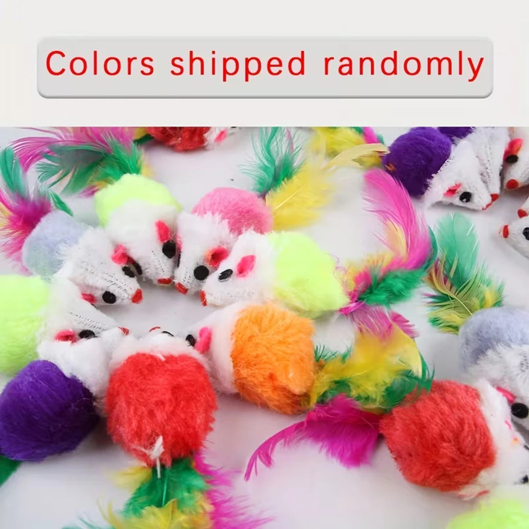 Cute Mini Fleece False Mouse Cat Toys Colorful Feather Funny Interactive Play Training Toys for Kittens Cats Pet Supplies