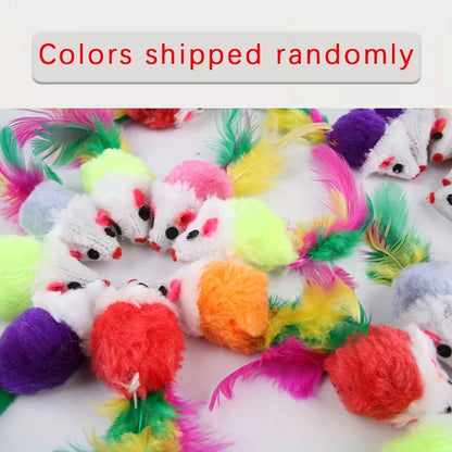 Cute Mini Fleece False Mouse Cat Toys Colorful Feather Funny Interactive Play Training Toys for Kittens Cats Pet Supplies