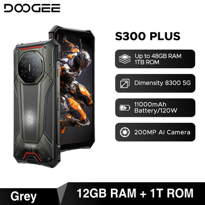 DOOGEE S300 Plus 5G Rugged Phone Dimensity 8300 12GB 1TB 11000mAh 120W 6.78'' Screen 200MP Camera Android 16 Smartphone NFC