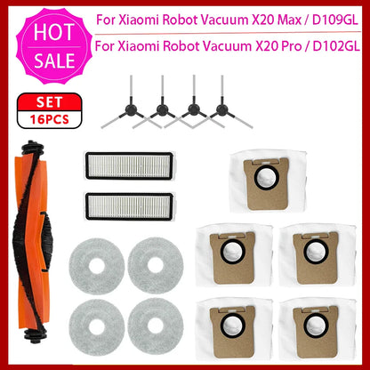 Compatible For Xiaomi Robot Vacuum X20 Pro / D102GL Accessories Main Brush Side Brush Hepa Filter Mop Cloth Dust Bag Replacement