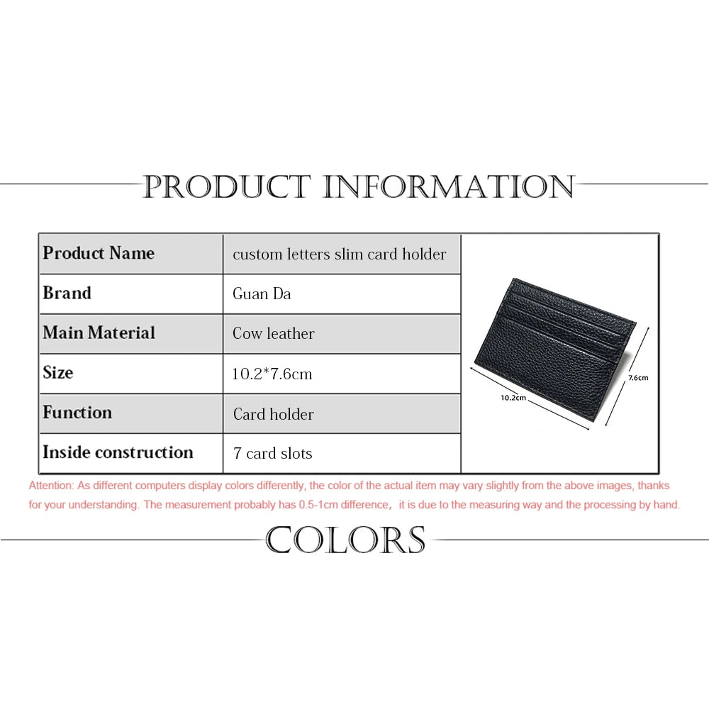 Custom Company Logo Cowhide Card Holder Woman Man Fashion Slim Mini Card Bag Genuine Leather Engrave Name Luxury Casual Purse